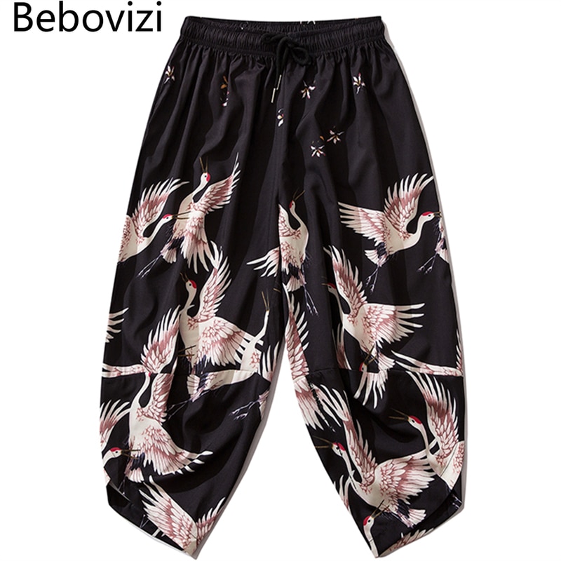 Bebovizi-traje de Kimono japonés para hombre y mujer, pantalones de estilo Yukata Harajuku, cárdigan, traje tradicional de grulla suelta, traje asiático