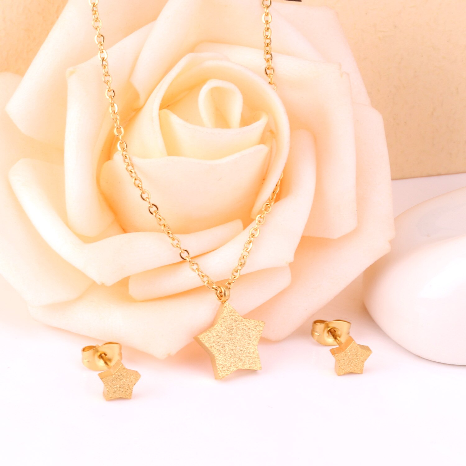 Luxusteel Pendientes Oorbellen Voor Vrouwen Klassieke Ster Kettingen Goud Kleur Kragen Choker Rvs Sieraden Sets Vriend