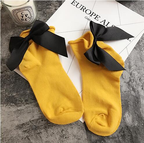 De calcetines de lazo Streetwear mujeres corta de calcetines de Color caramelo Pantalón corto con contraste de Color Sockings señoras Bowknot Sox 1 pares/2 uds: 19