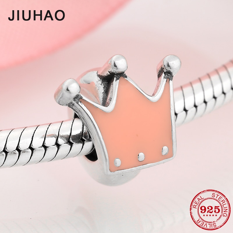 925 Sterling Silver Pink Crown Spacer Stopper Beads Fit Original European Charms Bracelet women Accessories Jewelry