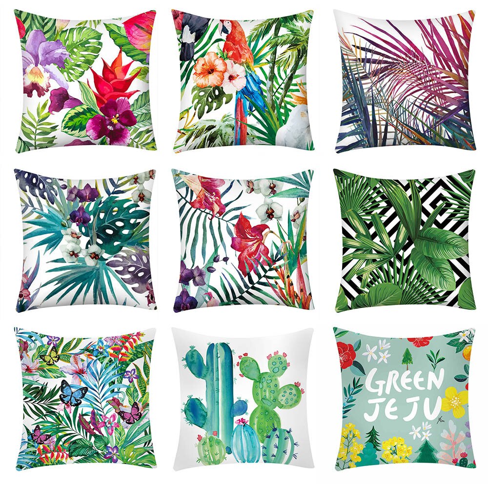 Plant Bloem Afdrukken Kussensloop Kamer Decoratie Accessoires Polyester Sofa Auto Kussenhoes Home Decor Decoratieve Kussenslopen
