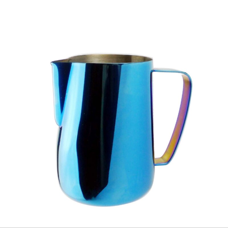 Melkkan 350/600ml roestvrijstalen opschuimkannetje trekbloembeker koffiemelkopschuimer latte art melkschuimgereedschap koffiegerei: Oogverblindend blauw 600ml