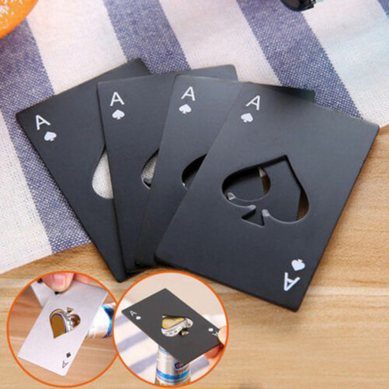 1 stk poker multiværktøj øl oplukker spillekort spar es poker flaske rustfri stjæle åbner værktøj multifunktion lomme pung