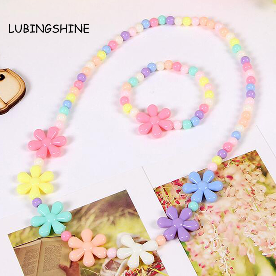 Neue Süssigkeit Farbe Perlen für Art Blume Halskette Armbänder Prinzessin Baby Mädchen Schmuck einstellen Kind Halsband Zubehör T137