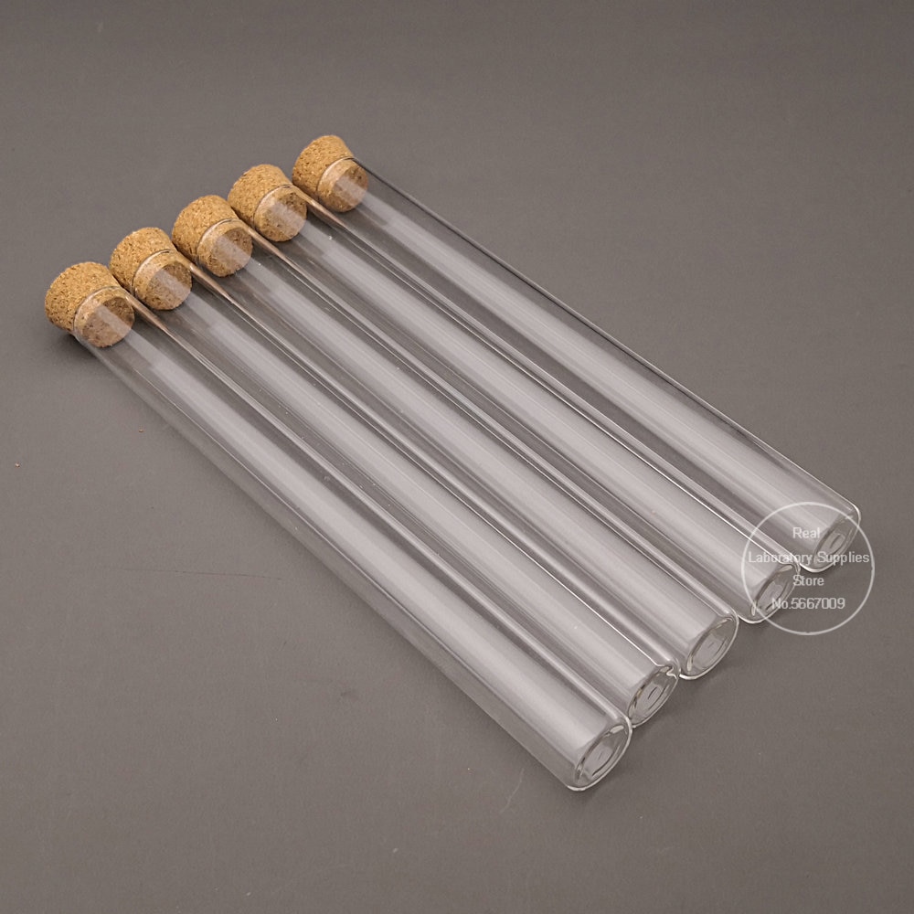 20pcs/pack Lab 15x150mm Transparent Flat Bottom Glass Test Tubes With Cork Wooden Stoppers for Laboratory Container