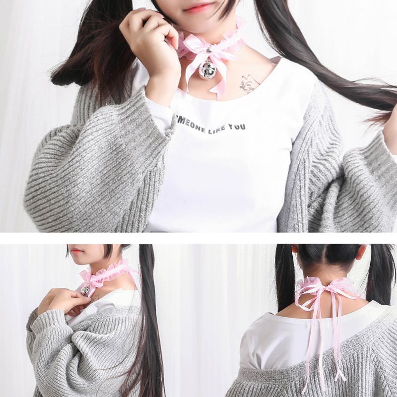 Harajuku gothique femmes doux Lolita ruban tour de cou noeud papillon anneau cloche dentelle collier directe