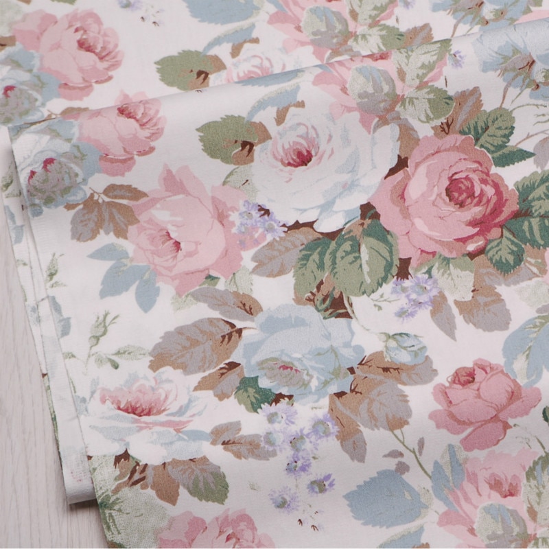 Retro bloemenkatoenen stof, geweven katoenen patchworkstof voor doe-het-zelf naaien, gewatteerde kinderkleding, ademende dunne katoenen stof