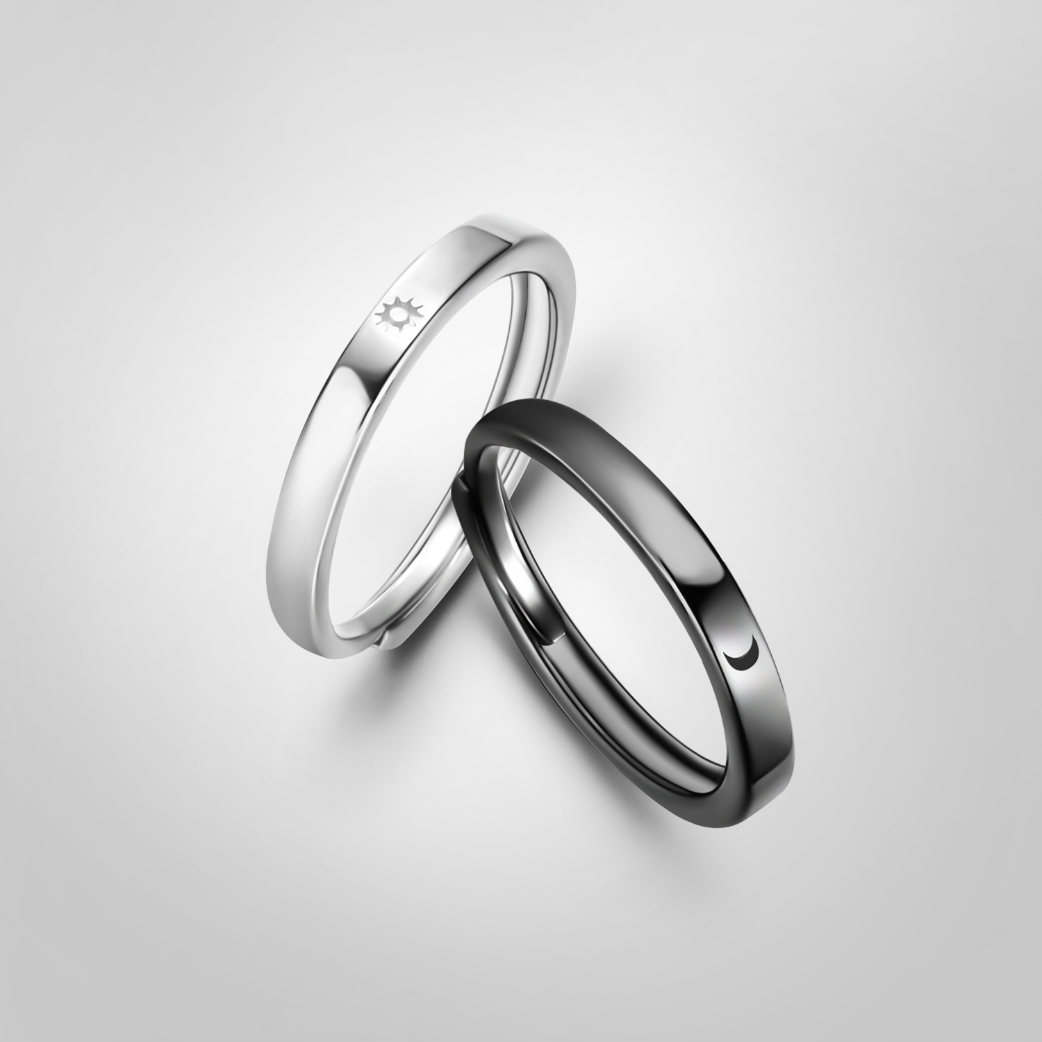 Anillos de pareja de sol y luna de Color plateado para mujer, anillo romántico con letras de día y noche, joyería para banquete de compromiso, para citas, 2 uds.: YELLOW