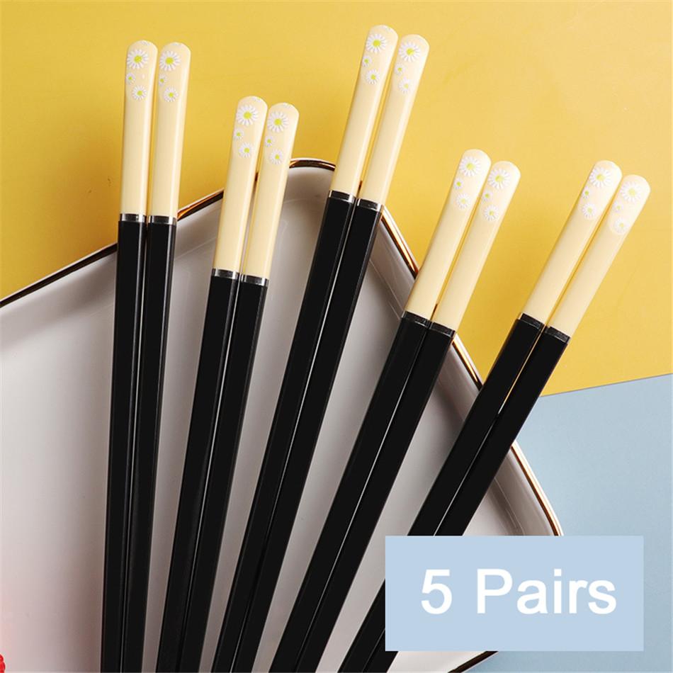 Japanese Style Household Chopsticks Color Antibacterial Alloy Chopsticks Non-mold Nail Chopsticks Tableware: Yellow black