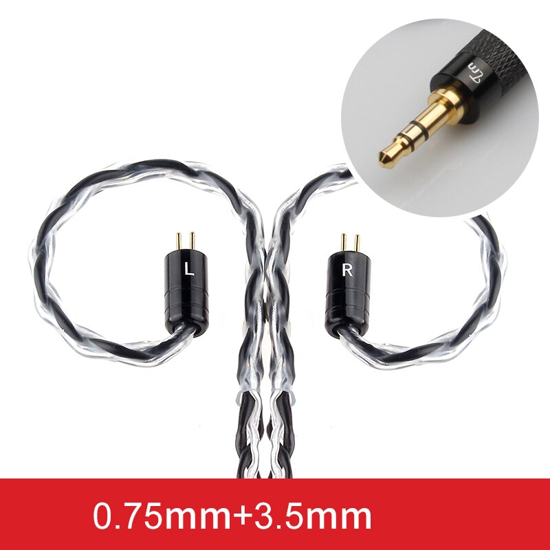 TRN 8 Core Silver Plated Cable HIFI Earphone MMCX/2Pin Connector Use For TRN v90 V10/V20/V60 V30 V80 IM1 IM2 X6: Black3.5MM 0.75PIN