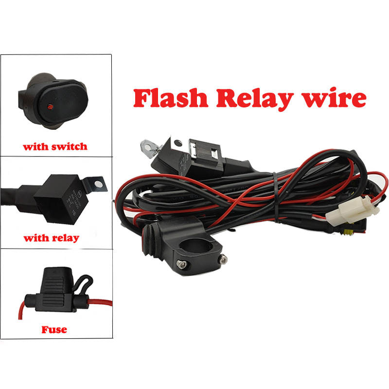1 set Wiring Harness for Led motorcycle headlights Light Wire Cable Switch Relay Kit Motorcycle ATV Driving Light Flash Control: Beige