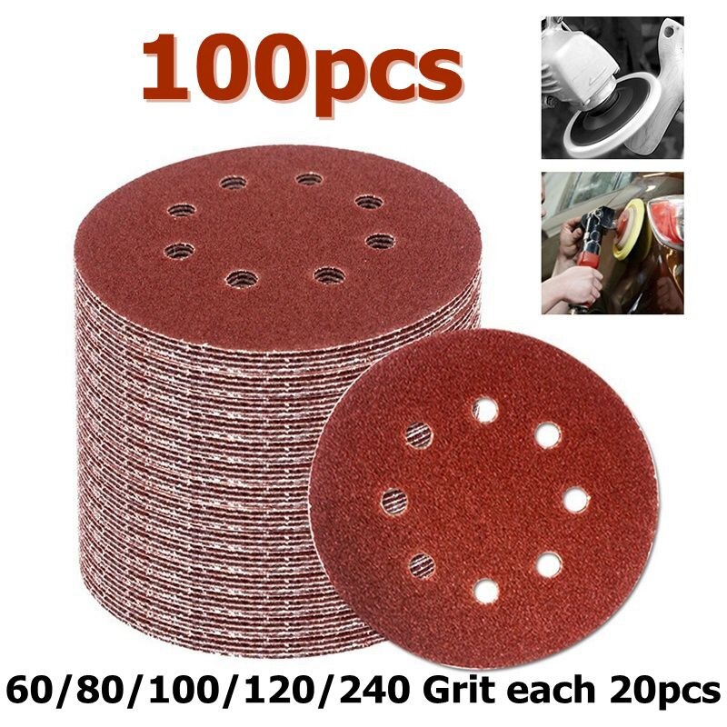 GEOGIEEW Kit met 70 stuks schuurpapier met klittenbandschijven, 100 korrel, 6 gaten, 115 x 101 mm, voor vlakschuurmachines