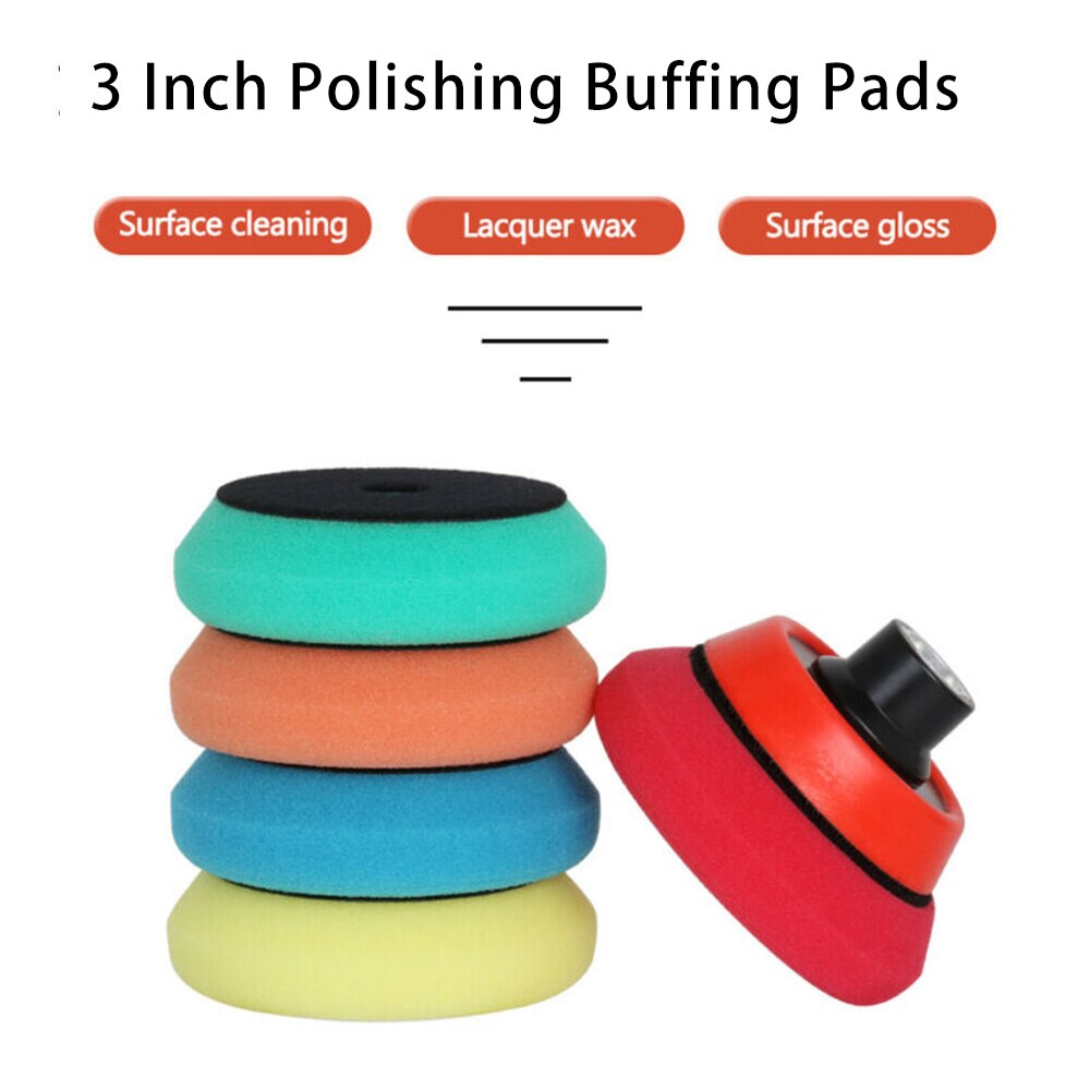 6 Pcs 3-Inch Polishing Buffing Pad Set For Car Paint Sponge Kit Waxing Furniture Green/Yellow/Orange/Blue/Red