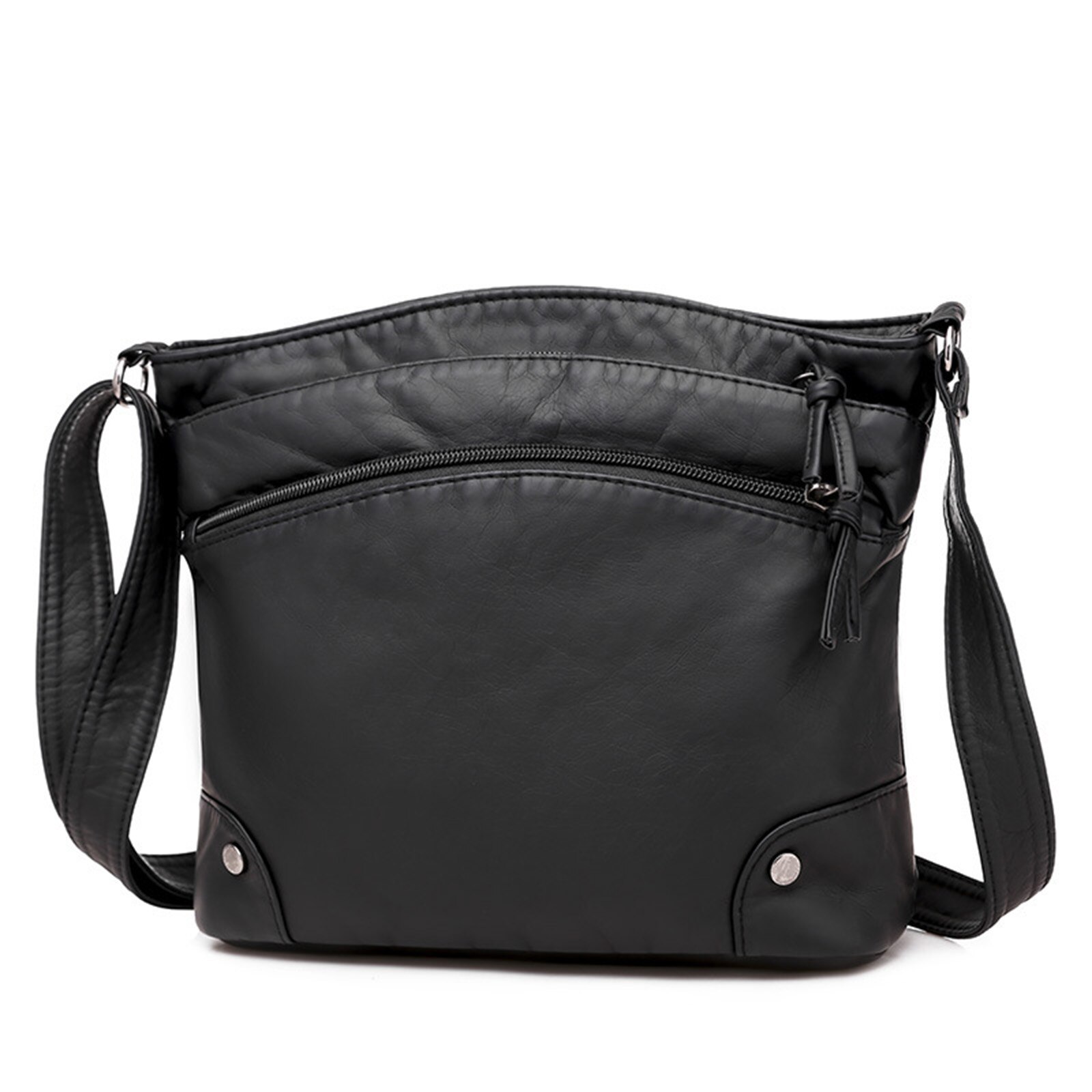 Sac à bandoulière multi-compartiments en cuir PU souple pour femmes, sacoche à épaule, NIN668: Black