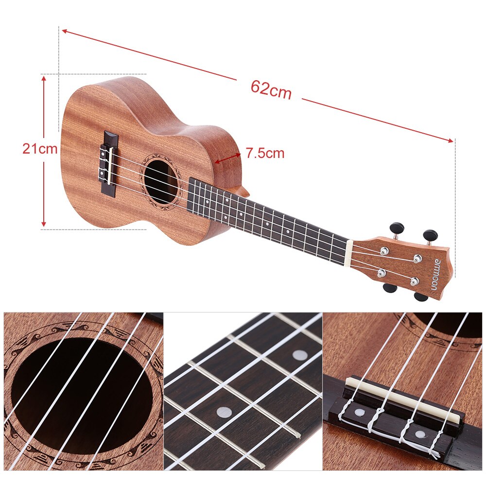 ammoon 24" Sapele Ukulele Ukelele Uke 4 Strings Rosewood Fretboard Musical Instrument Year's Day