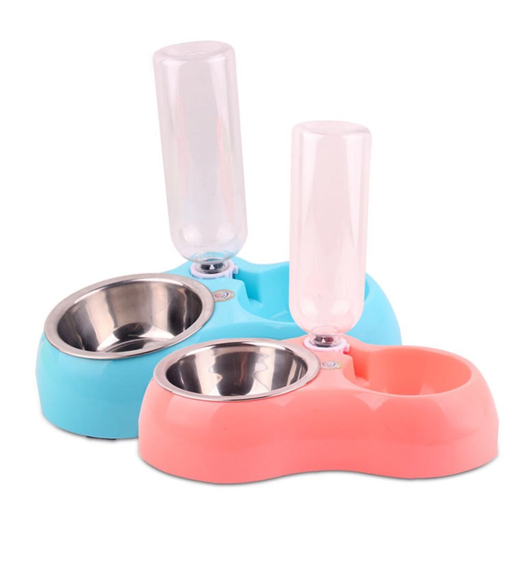 Draagbare voerbak voor huisdieren, plastic, automatische voerbak met dubbele poort, waterdrinkbak, voerbak voor katten, honden