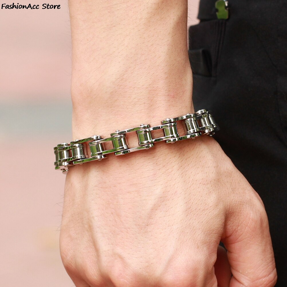 1Pcs Mannen Titanium Stalen Armband Punk Chain Bangle Biker Fiets Motorfiets Mannen Sieraden Trendy Armband