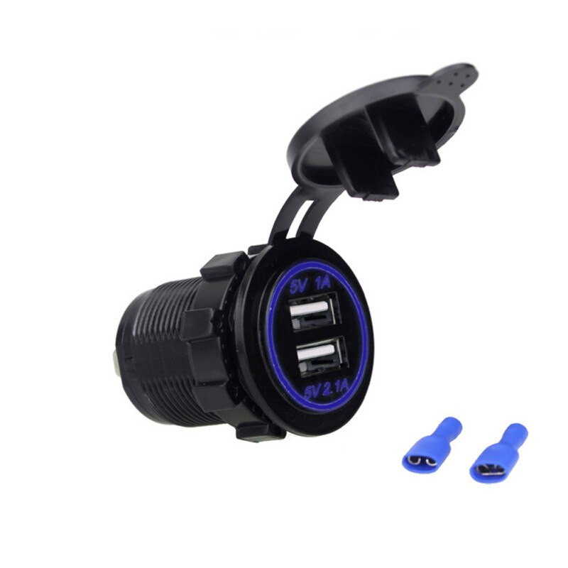 Motorfiets Usb Charger Modificatie Waterdicht Dual USB Enkele LED 12 V-24 V 3.1A Socket Mount Oplader Voor Auto truck RV Boot: Blauw