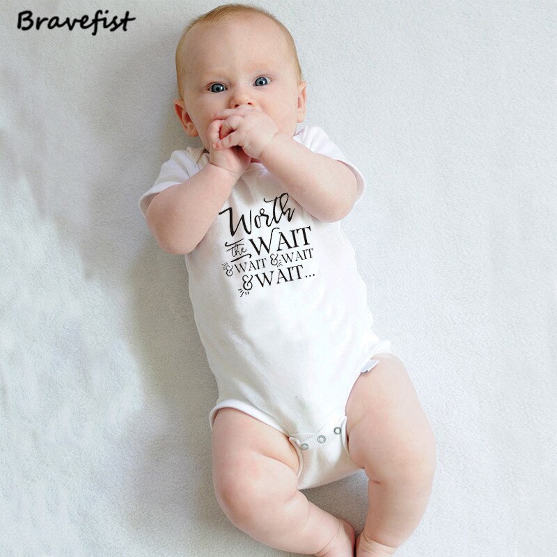 Short Sleeve Summer Baby Bodysuits WORTH WAIT Letters Print Infant Boys Girls Jumpsuits Kids Outfits 0-24Months Outwear Onesie