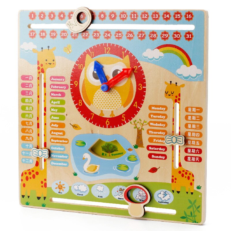 ZH 1 PC Holz Multifunktionale Digital Uhr Wecker Kalender Kognitiven Lern Frühe Kindheit Kinder Pädagogisches Spielzeug
