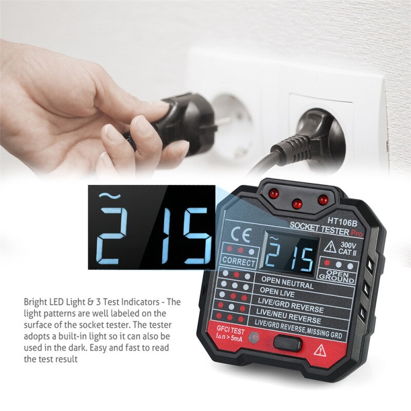 Socket Tester Digital Display Electric Fault Checker Voltage Outlet Tester Circuit Line Wall Plug Finder Circuit Breaker Finder