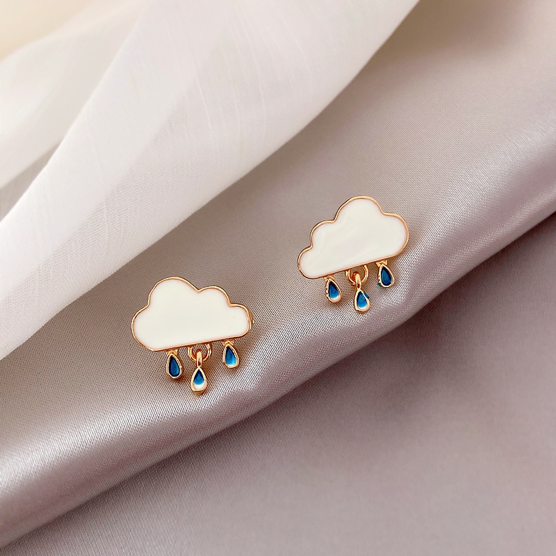 Koreaanse Stijl Witte Wolk Water Stud Oorbellen Voor Vrouwen Crystal Stars Boog Asymmetrie Oorbel Meisje Wedding Party Sieraden