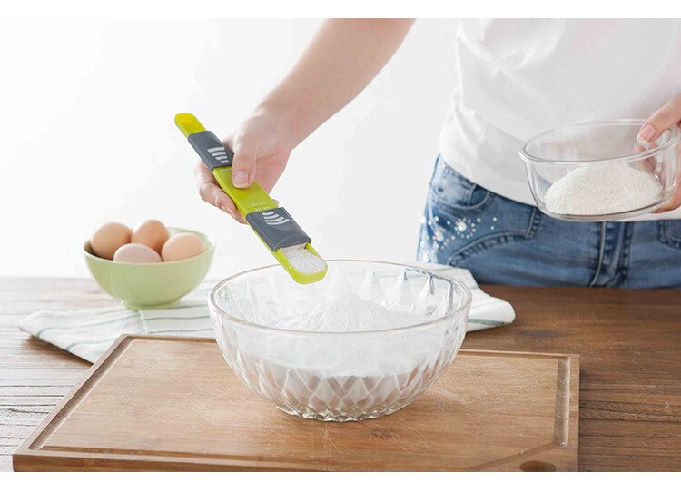 Taza medidora de doble extremo, ocho puestos, cucharas medidoras de escala ajustable, herramienta de medición, cuchara para cocción, accesorios de cocina, QA 098, 1 ud.