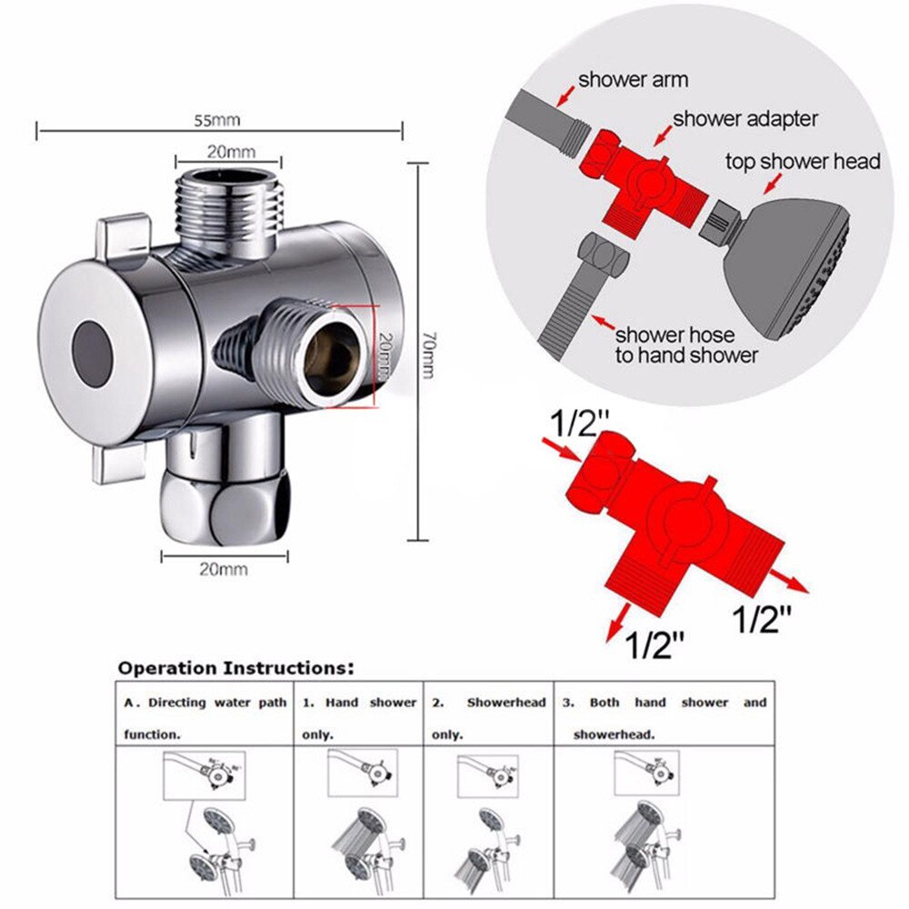 1/2 Inch Badkamer Drie Manier T Adapter Tee Connector Valve Voor Wc Bidet Douchekop Omschakelklep Douchekop Shunt