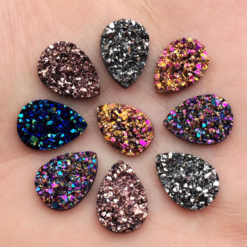 Diy 50 Stuks 9*13Mm Glitters Ab Kleuren Minerale Oppervlak Resin Plaksteen Cabochon Diy Bruiloft Decoratie ambachten-A57