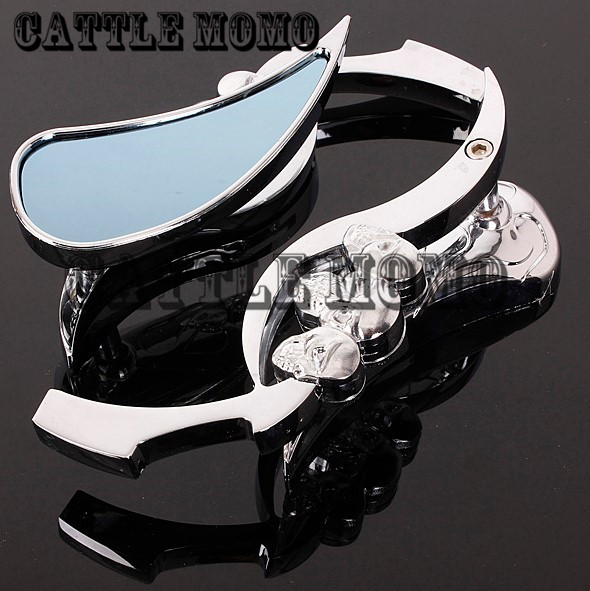 Chrome Motorcycle Rearview Side Mirrors 10mm Teardrop Skull Mirrors For Harley Softail Dyna Chopper Bobber Road Glide King