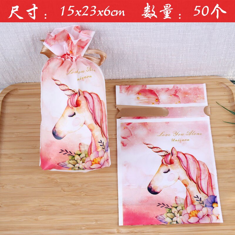 50pcs Flamingo Unicorn Plastic Drawstring Bag Candy Bag Valentine's Day Birthday Party Wedding Decor Festival Event Supplies: unicorn