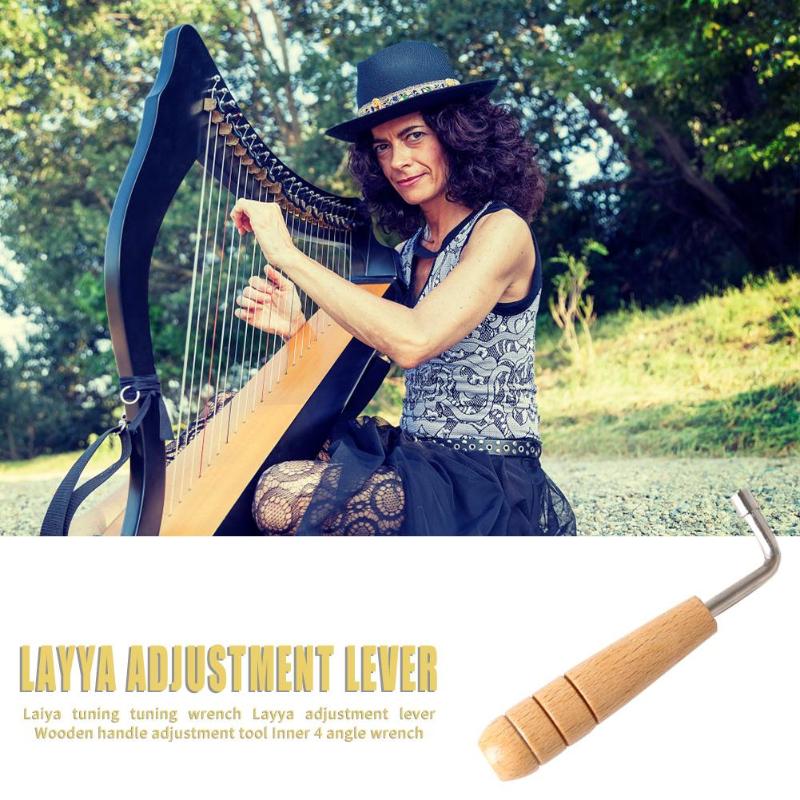 Lyre harpe tuning skruenøgle dygtig fremstilling lyre harpe tuning skruenøgle tuner træ håndtag justeringsværktøj indre 4 vinkel
