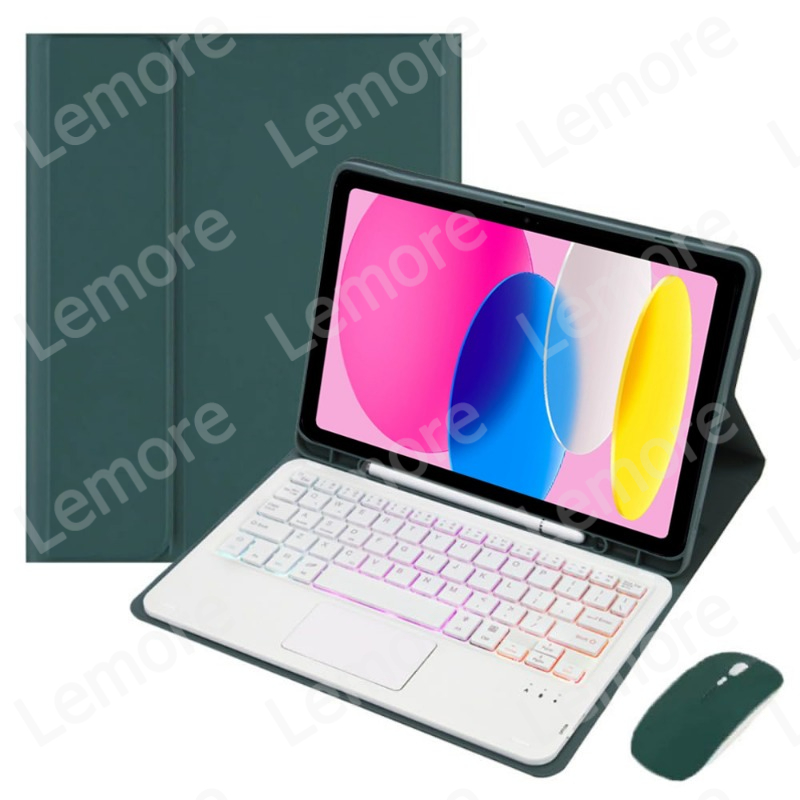 Engels toetsenbord met touchpad voor iPad A16 11 '' / iPad 2025 11e generatie 2025 Verlicht toetsenbordhoes met potloodsleufstandaard: Beige