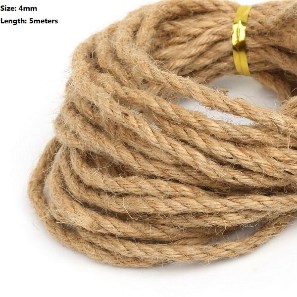 5m/ parti natur hessian jute garn reb 2/4/6mm jute bånd til diy rustik bryllup jul fest dekoration tilbehør: 4mm 5 meter