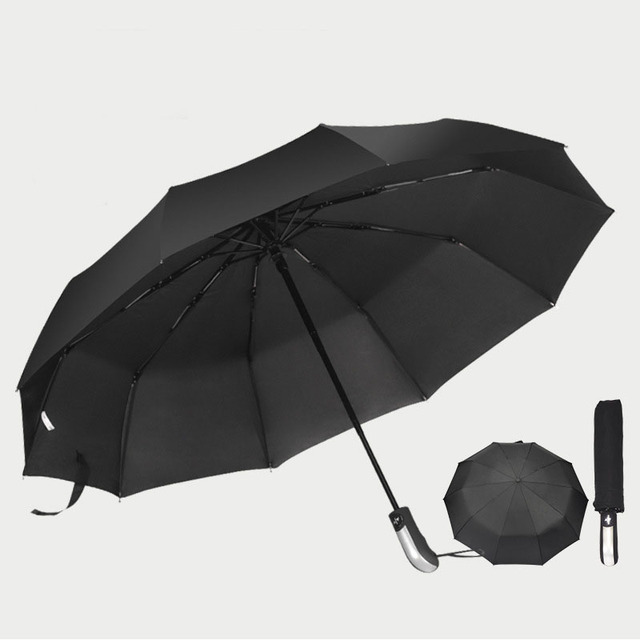 Ombrello automatico pieghevole resistente al vento pioggia donna Auto lusso grandi ombrelli antivento pioggia per uomo parasole con rivestimento nero: Black