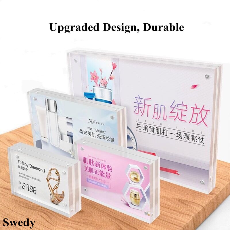 Tabletop Desktop Clear Acrylic Photo Picture Frame Display Document Certificate Artwork Decoration Magnetic Sign Holder Stand