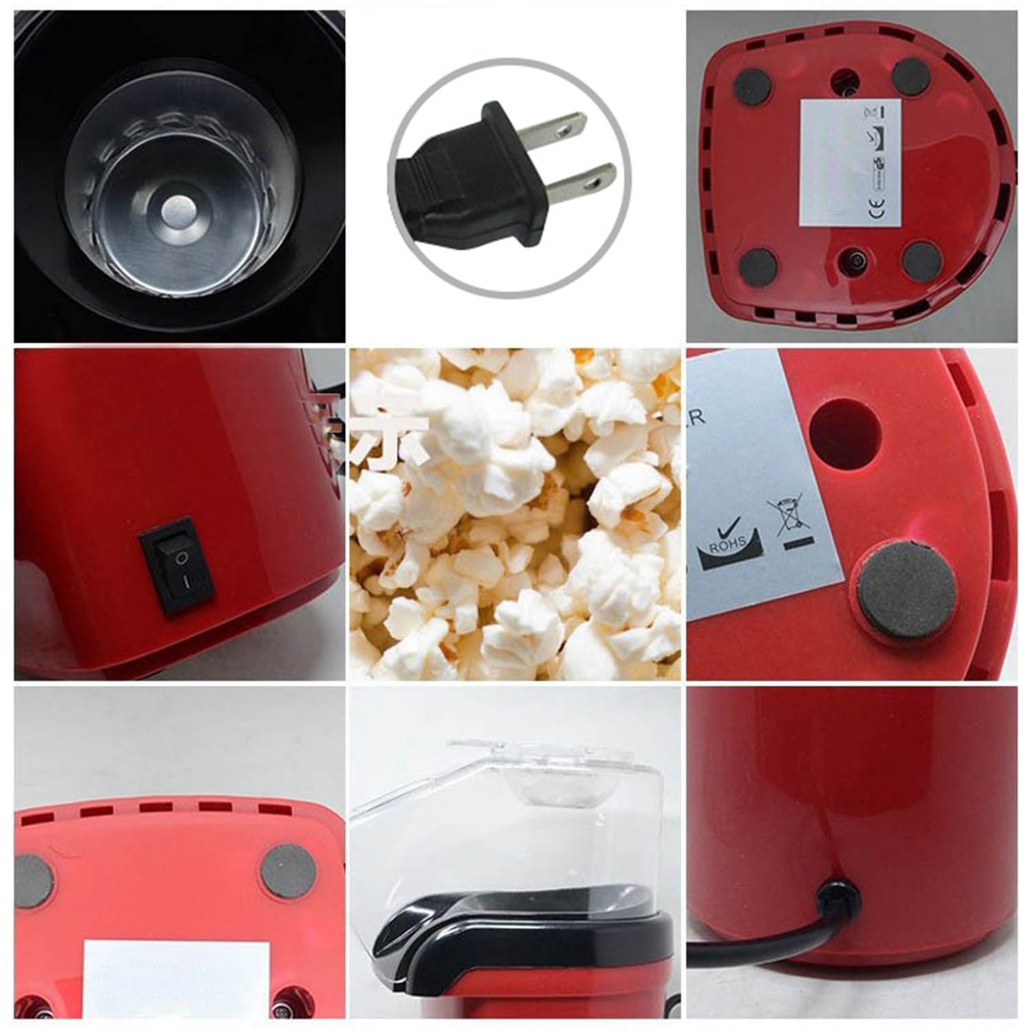 Mini popcorn maker oliefri husholdning sund luftmaskine majspopper til køkken i hjemmet 1200w 110v eu stikmateriale: metal