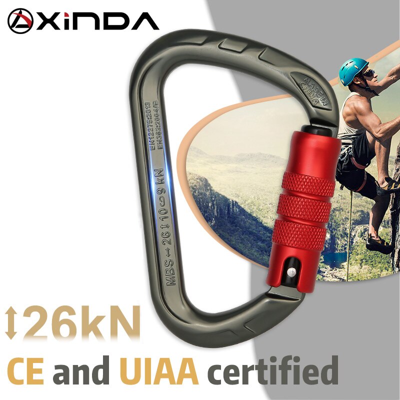 Xinda outdoor D-shape rock climbing carabiner aluminum mountaineering Screw Auto safety buckle climbing carabiner