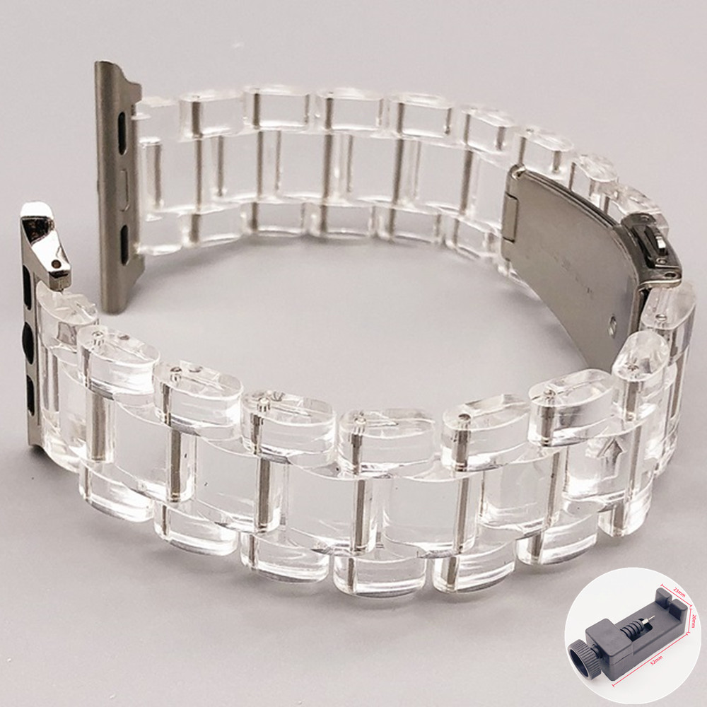 Resin urrem til apple watch series 10 9 8 7 6 rem 41mm 49mm klar rem stål iwatch  se 44mm 40mm 45mm 46mm 42mm ultra 2: Blå lyserød / 12mm