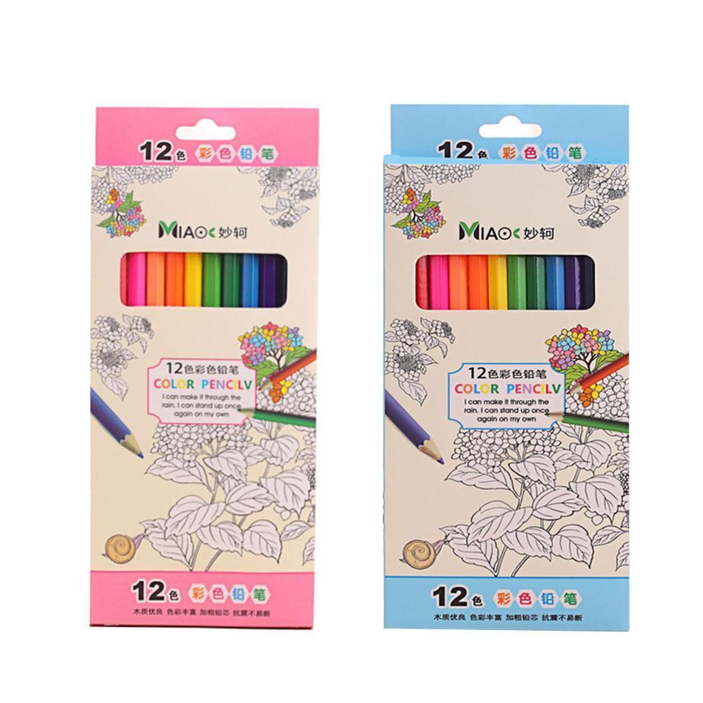 Lápiz de madera de colores Kawaii para niños, grafiti de madera para dibujar, suministros de pintura de arcoíris para la escuela, 12/24 colores