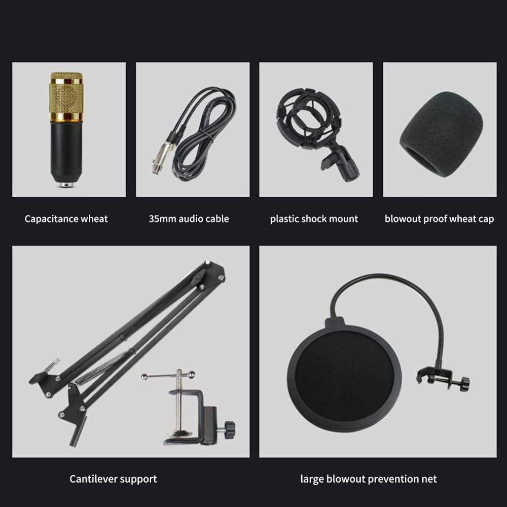 микрофон bm 800 Condenser Microphone Studio Recording Kits bm800 Karaoke Microphone for Computer bm-800 Mic Stand Phantom Power