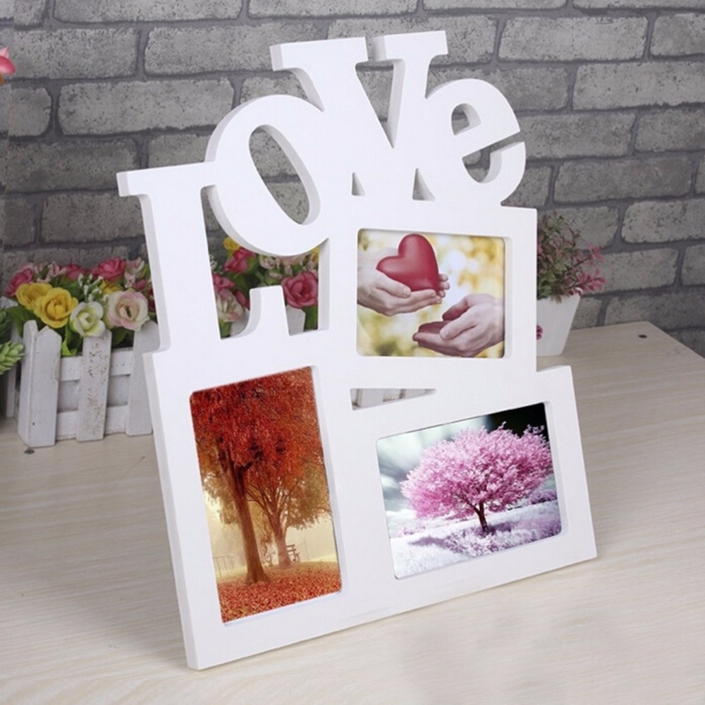 Duurzaam Mooie Holle Liefde Houten Familie Foto Fotolijst Rahmen Witte Basis Art Home Decor