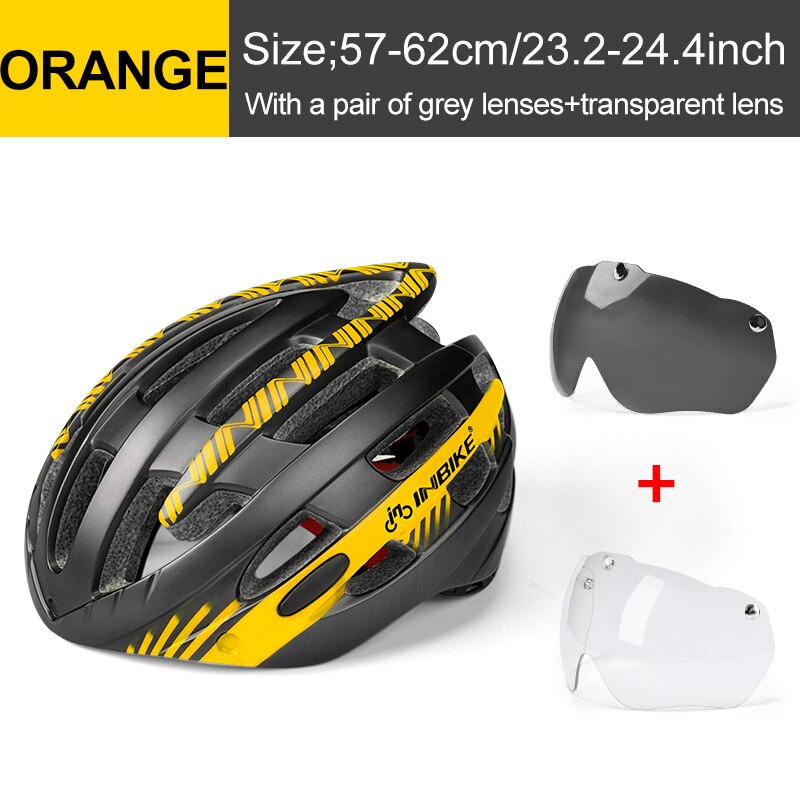 Inbike Fietshelm Mountainbike Rijden Bril Bril Een Stuk Unisex Ultralichte Ademende Helm: Orange 2 Lenses