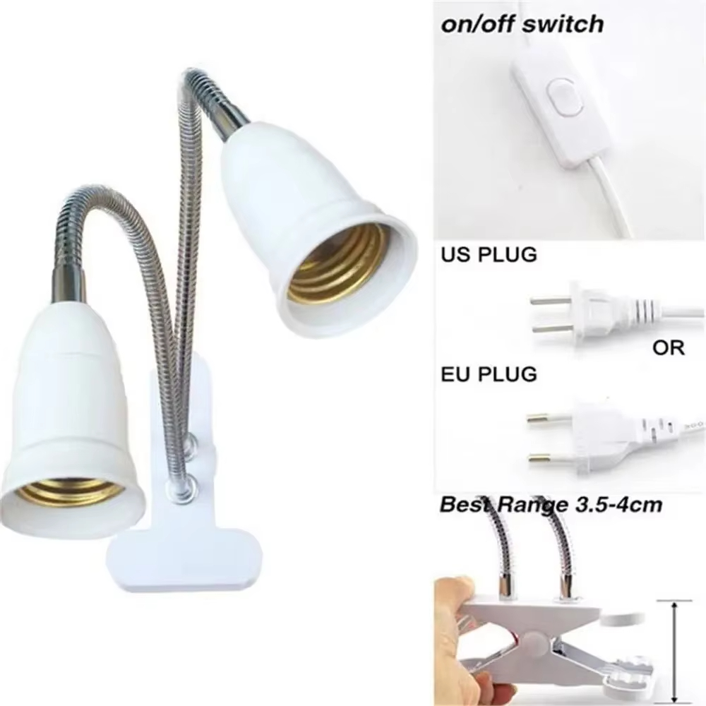 Enkele/Dubbele Hoofd E27 Lamphouder EU Wandsocket Flexibele Power Contact Clip Met Schakelaar Lamphouder Base LED Multi Extension