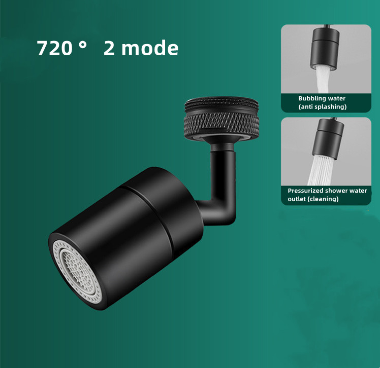 RVS 720 ° Rotatie Kraanverlenger Universele Spatwaterdichte Besparing Kraan Sproeikop Badkamer keuken Extender Adapter: Black