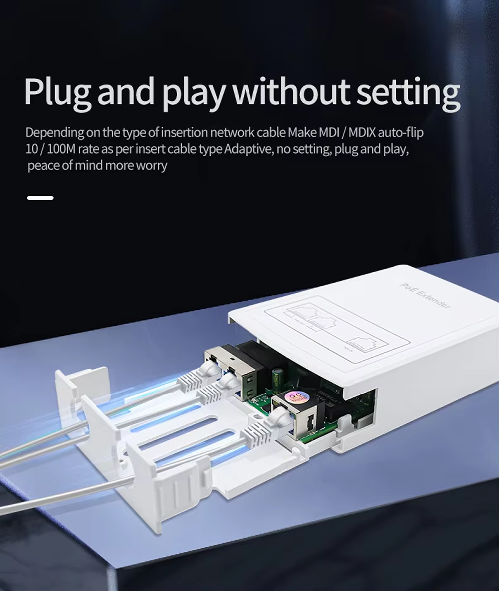 2-poorts POE-extender 100 Mbps met IEEE 802.3af-standaard voor NVR IP-camera AP IP VOICE POE Verleng 100 meter voor POE-bereik