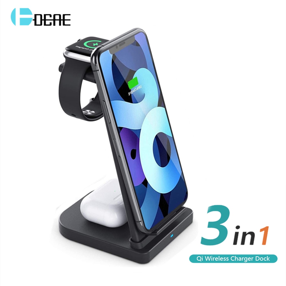 DCAE 3-in-1 Wireless Charger Station Stand - 15W Fast Charging for iPhone, Apple Watch, AirPods Pro