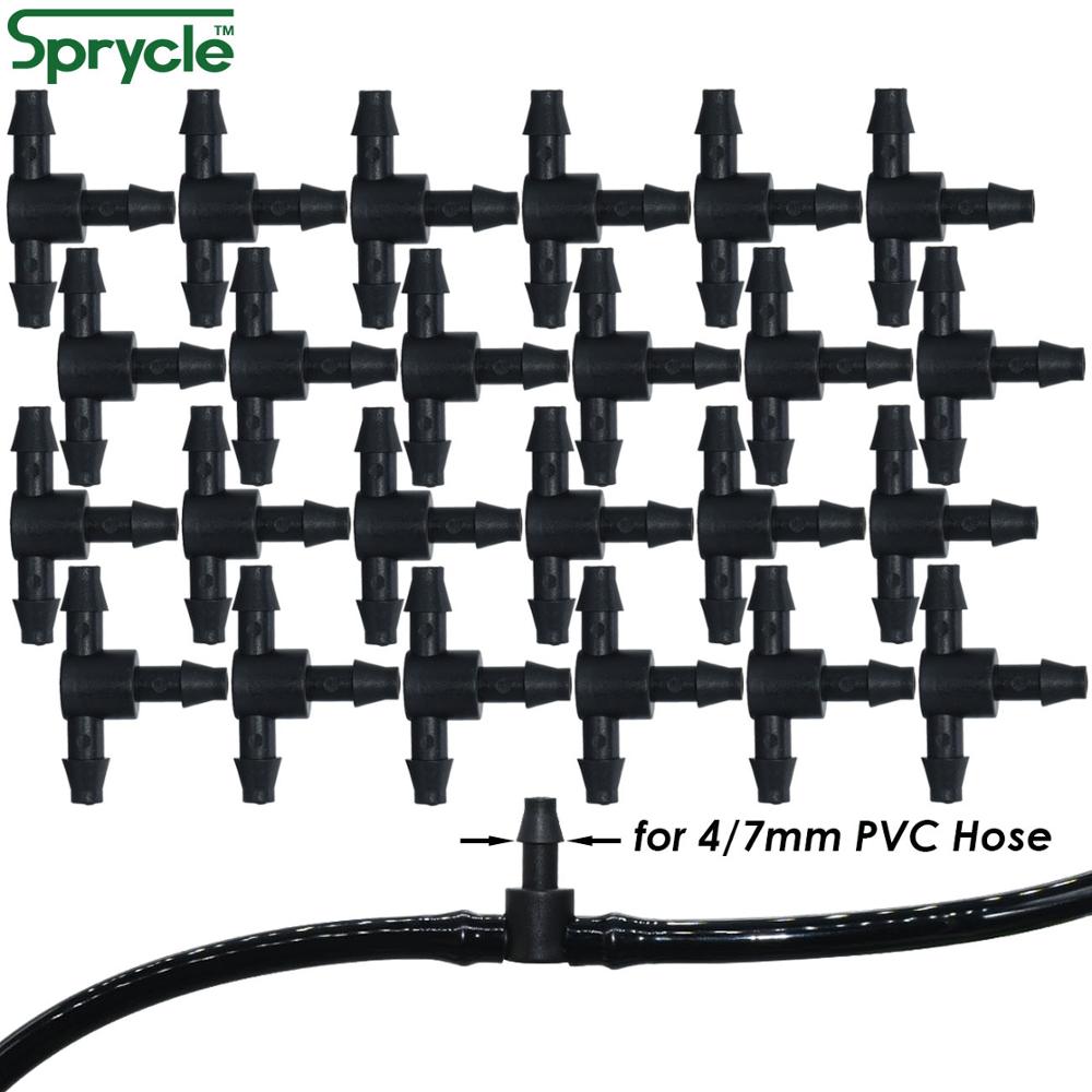 SPRYCLE 50PCS Barb Tee 3-Way 4/7mm Connector Tuin Watering 1/4 Inch Pijp slang Gezamenlijke Micro Druppelirrigatie Tool voor Bloempotten