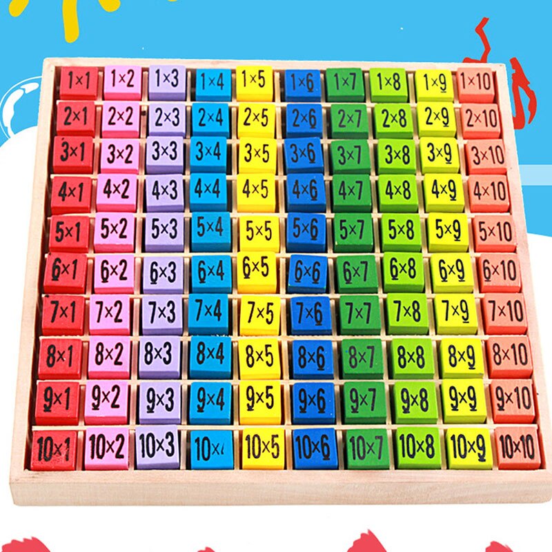 1Set Kinderen Tafel Puzzel Game Early Math Onderwijs Speelgoed Voorschoolse Houten Kleurrijke Wiskundige 10*10 Tafel Van Vermenigvuldiging