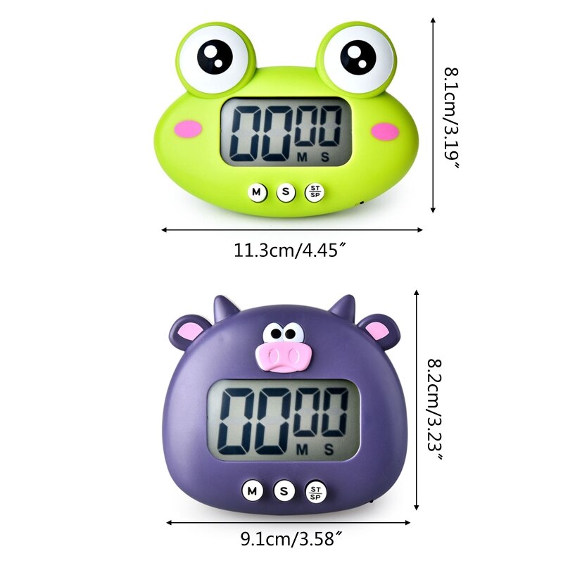 Cute Cartoon Animal Countdown Timer Frog/Cow Digital Cooking Timer with Magnetic Invisible Stand for Cooking Bake Sport Game
